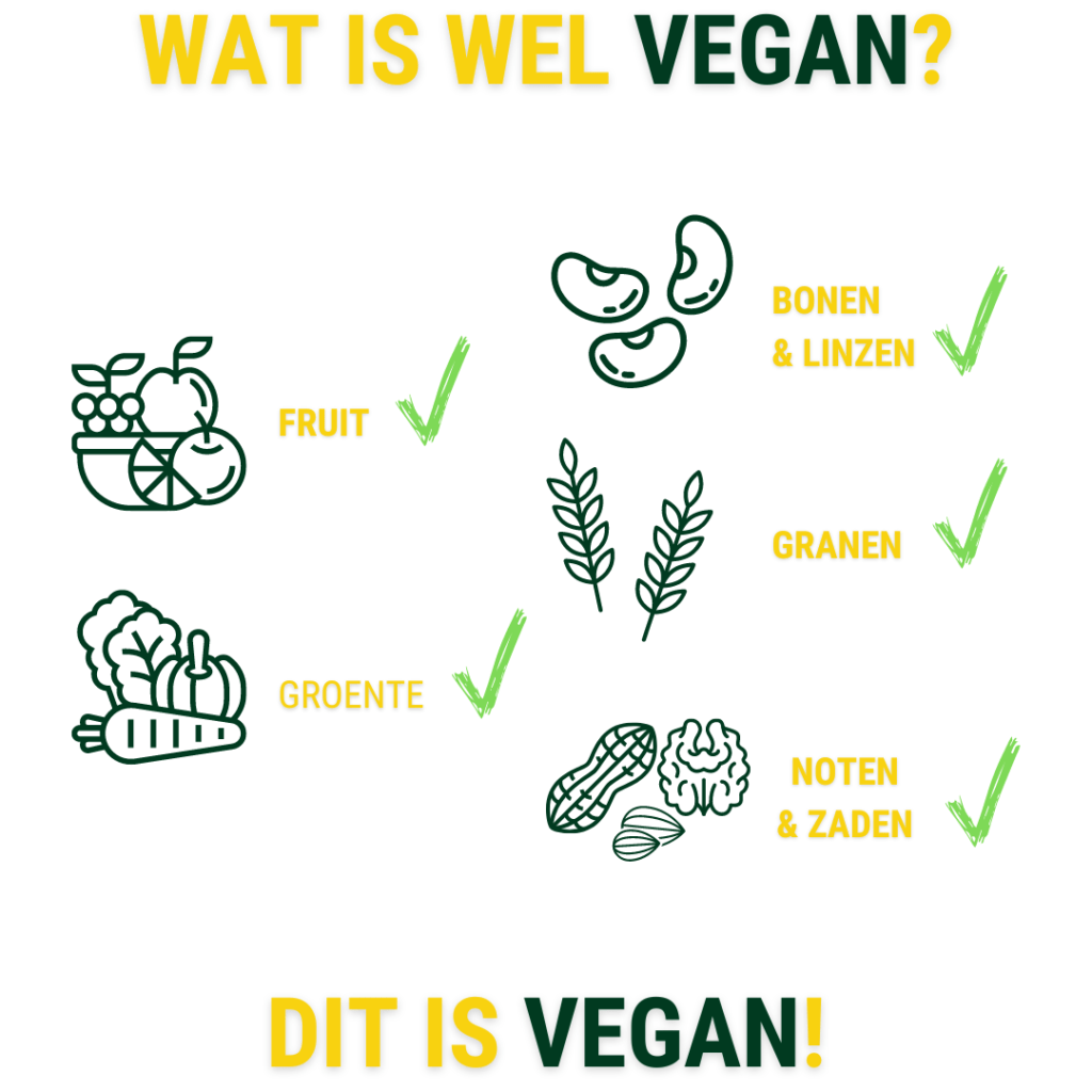 een lijst van dingen die vegan zijn tekst en pictogrammen