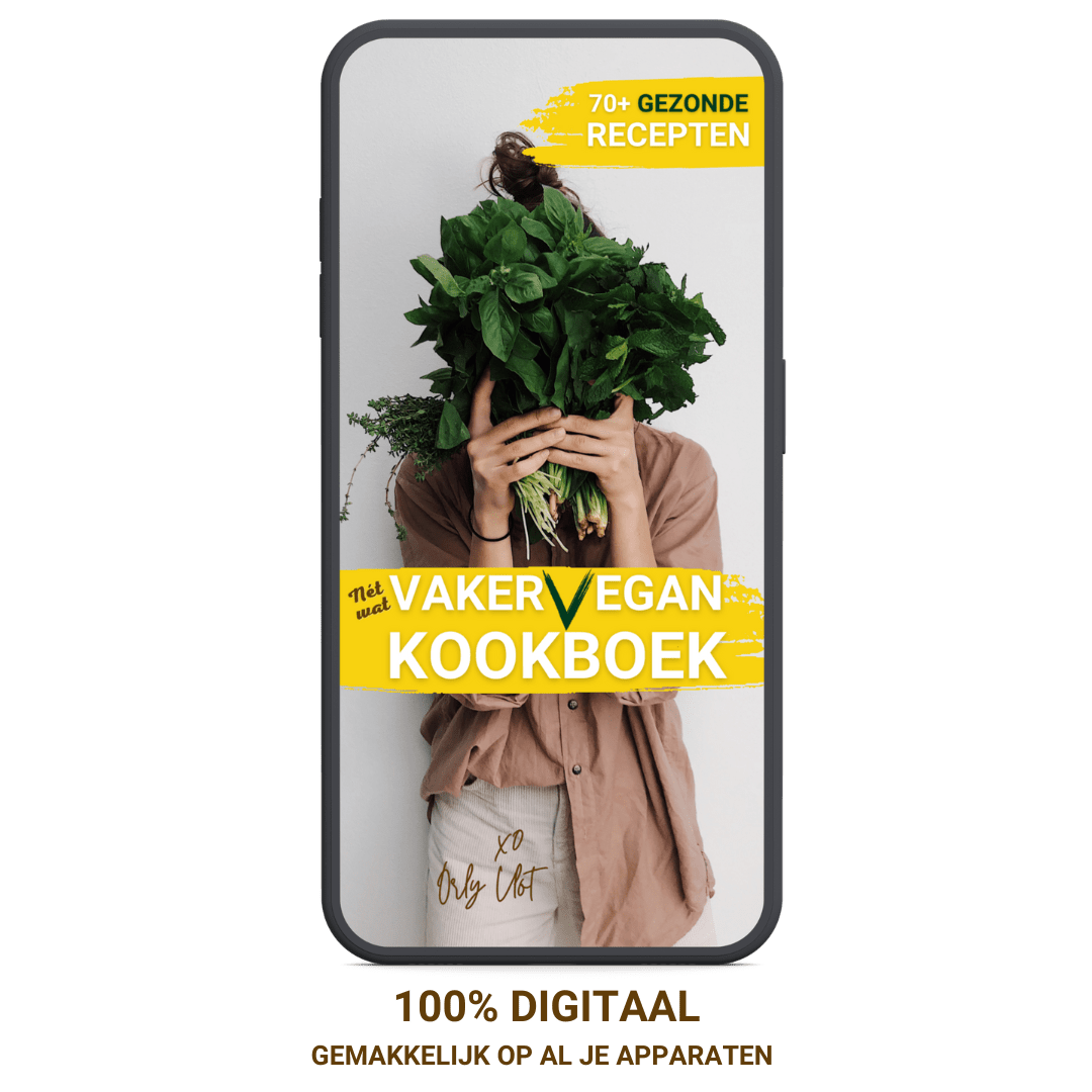 net wat vaker vegan kookboek mock up mobiel transparante achtergrond + tekst