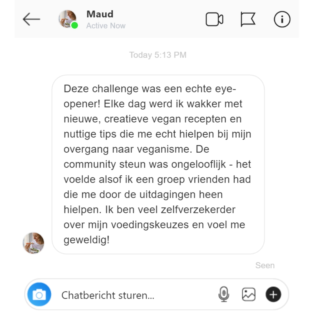 vegan challenge review maud instagram message